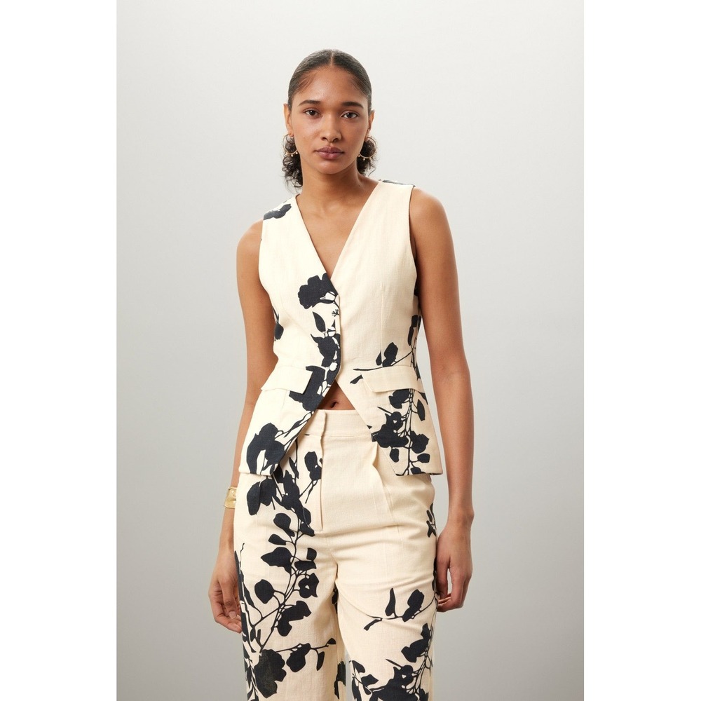 Sleeveless Cream Floral Print Vest - Women